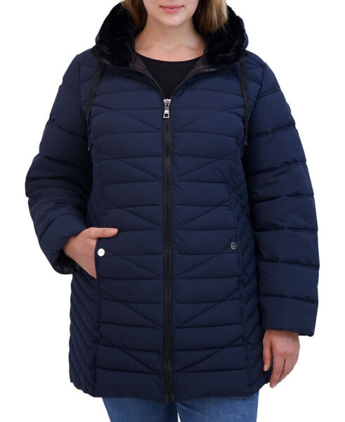 Plus Size Faux-Fur-Trim Hooded Packable Puffer Coat