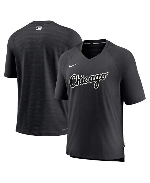 Men's Black Chicago White Sox Authentic Collection Pregame Raglan Performance V-Neck T-shirt