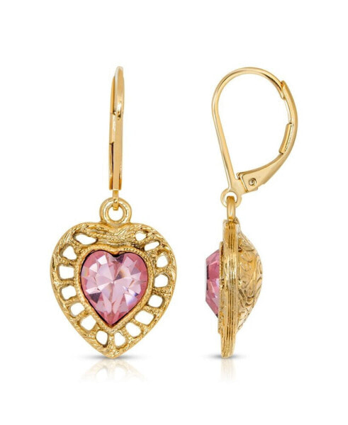14K Gold-tone Crystal Heart Drop Earrings