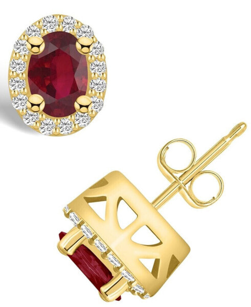Ruby (1-1/5 Ct. t.w.) and Diamond (1/4 Ct. t.w.) Halo Stud Earrings
