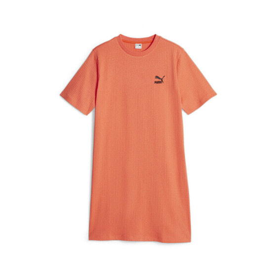 Платье с коротким рукавом и ребристым воротником PUMA Classics оранжевое для женщин 62140560