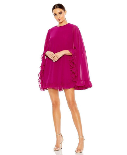 Women's Ieena High Neck Ruffle Hem Cape Mini Dress