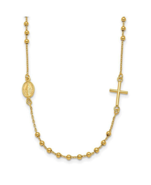 Diamond2Deal 14K Yellow Gold Sideways Cross Beaded Rosary Pendant Necklace 16"