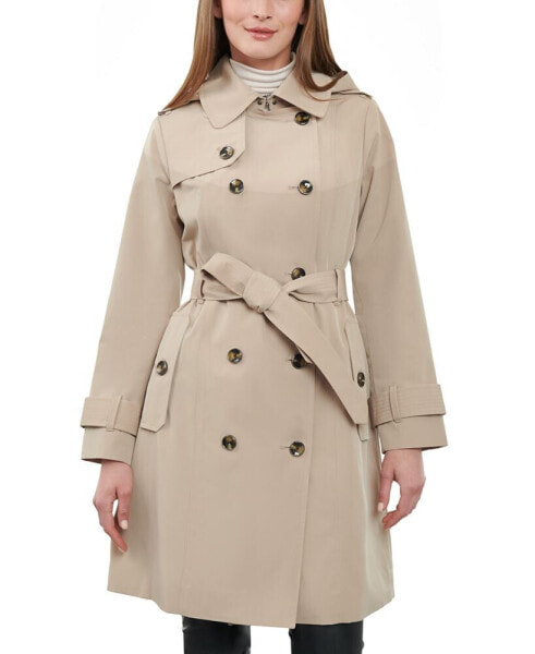Women's 38" Double-Breasted Hooded Trench Coat