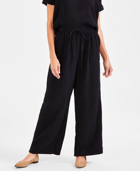 Women's Cotton Gauze Wide-Leg Pants, Created for Macy's