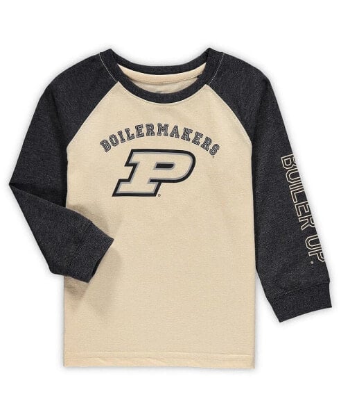 Toddler Boys and Girls Heathered Gold Purdue Boilermakers Long Sleeve Raglan T-shirt