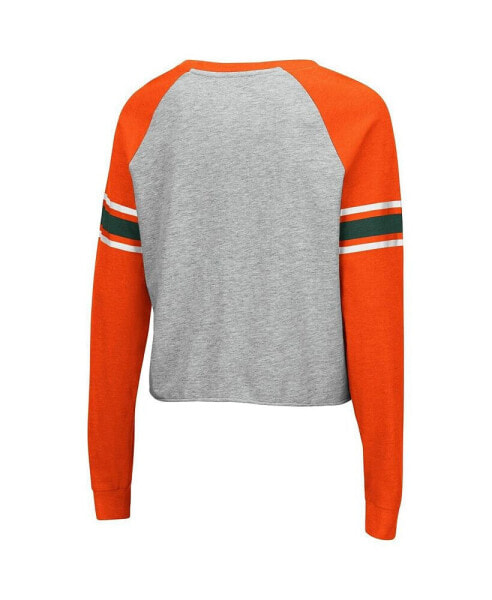 Women's Heathered Gray and Orange Miami Hurricanes Decoder Pin Raglan Long Sleeve T-shirt