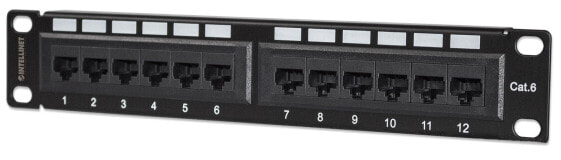 Intellinet Patch Panel - Cat6 - 10" - UTP - 1U - 12-Port - Black - RJ-45 - U/UTP (UTP) - Black - Rack mounting - 1U - 254 mm