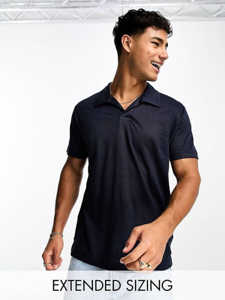 GANT slub linen polo in navy