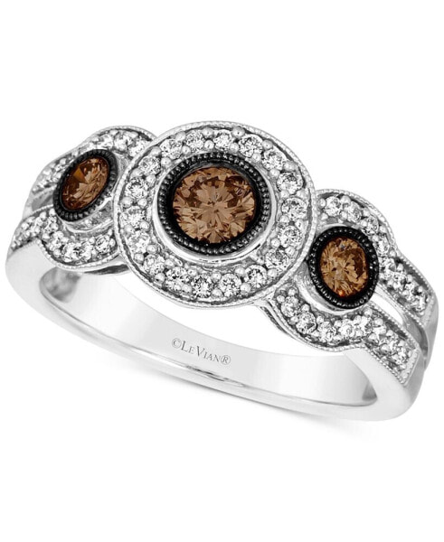 Chocolate Diamond & Nude Diamond Abstract Three Stone Halo Ring (5/8 ct. t.w.) in 14k White Gold