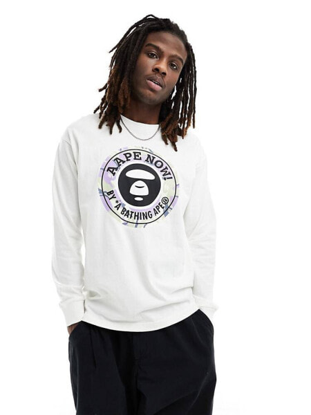 Aape By A Bathing Ape camo stamp long sleeve top in off white