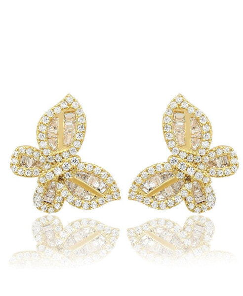 Suzy Levian Sterling Silver Cubic Zirconia Artistic Butterfly Hang Stud Earrings