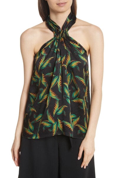 A.L.C. Women's Leda Palm Jacquard Silk Halter Top REDYELLOW Multi Color Sz. 8