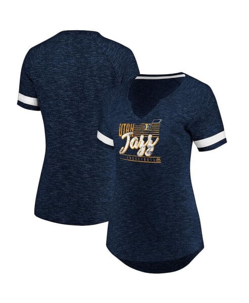 Women's Navy and White Utah Jazz Showtime Winning with Pride Notch Neck T-shirt