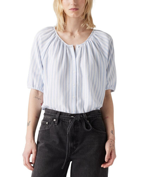 Women's Leanne Button-Front Puff-Sleeve Top