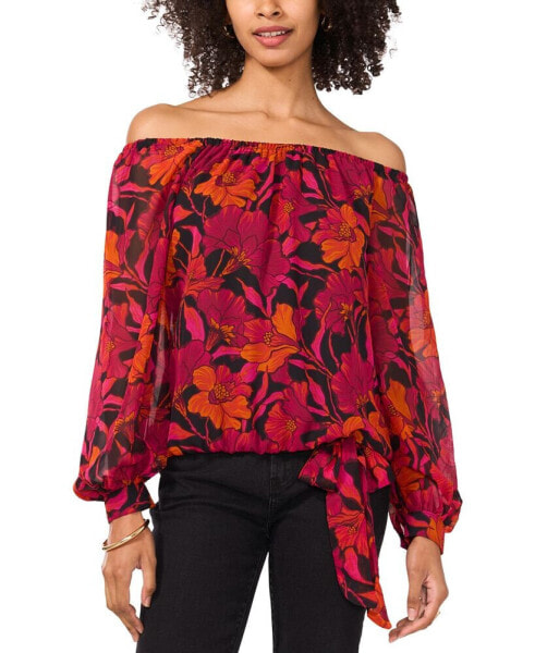 Women's Printed Off-The-Shoulder Side-Tie Top