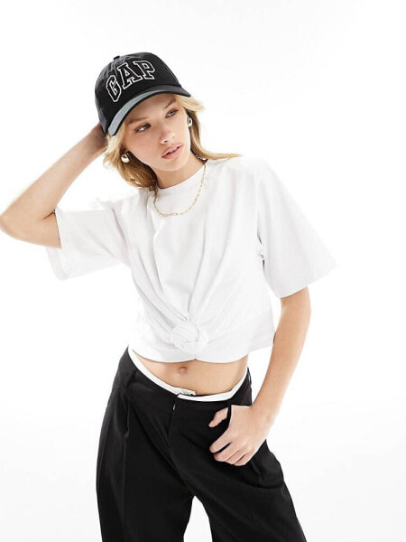 4th & Reckless knot front cropped t-shirt in white