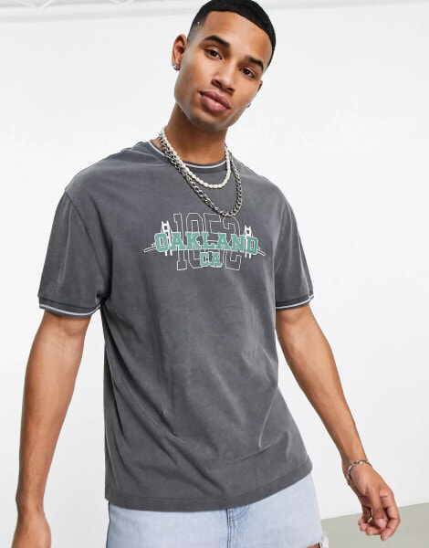 ASOS DESIGN relaxed t-shirt in washed grey with city chest print