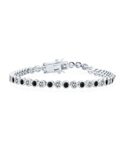 Formal Holiday Party 10CT Black White Alternating Cubic Zirconia Bubble Circle Bezel Solitaire CZ Tennis Bracelet For Women Sterling Silver 7 Inch