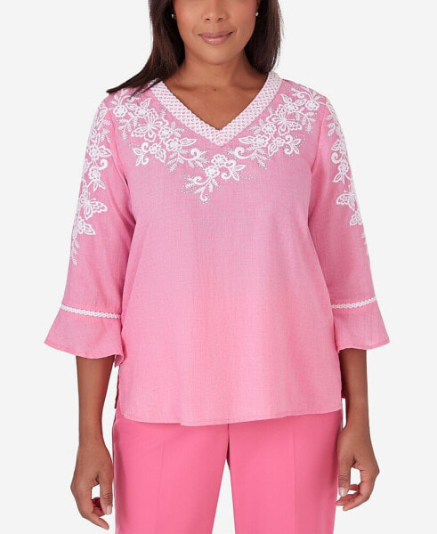 Petite Paradise Island V-neck Embroidered Top