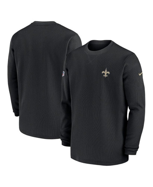 Men's Black New Orleans Saints 2023 Sideline Throwback Heavy Brushed Waffle Long Sleeve T-shirt