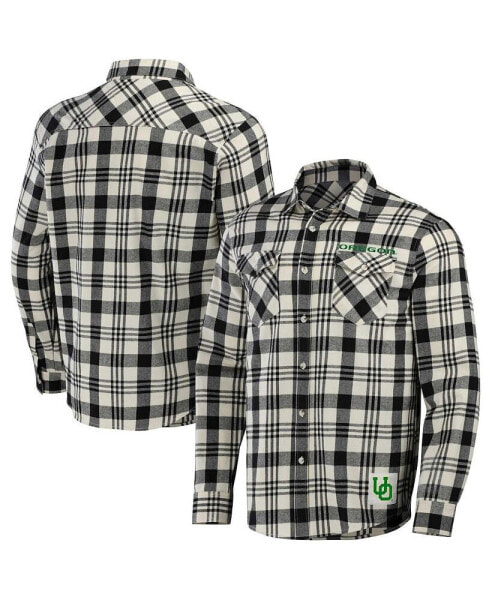 Men's Darius Rucker Collection by Black, Natural Oregon Ducks Plaid Flannel Long Sleeve Button-Up Shirt
