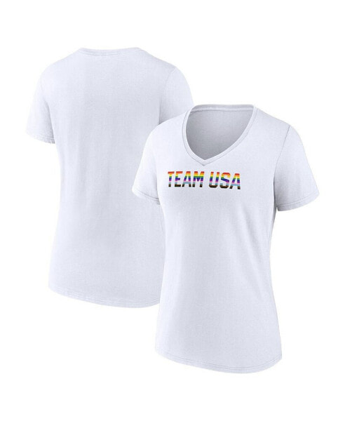 Women's White Team USA Pride Striped V-Neck T-shirt