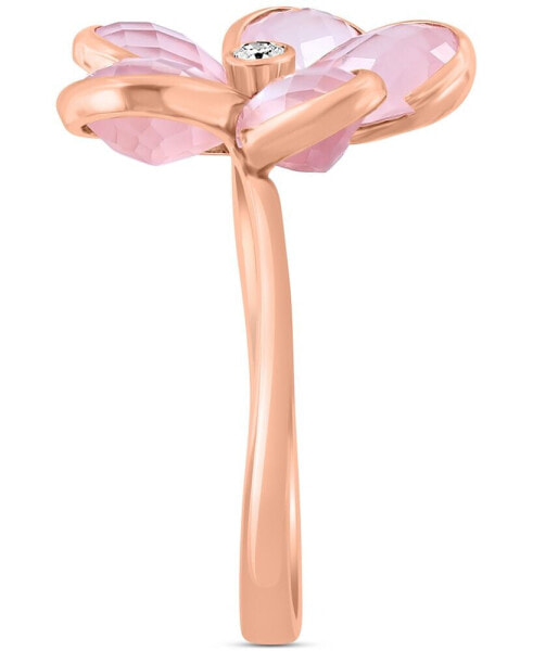 EFFY® Rose Quartz (5-3/8 ct. t.w.) & Diamond (1/20 ct. t.w.) Flower Ring in 14k Rose Gold