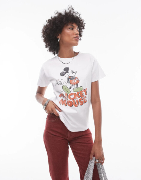 Topshop license Disney Mickey Mouse shrunken tee in ecru