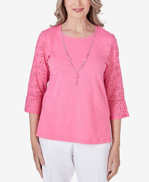 Women's Paradise Island Eyelet Trim Top with Detachable Necklace