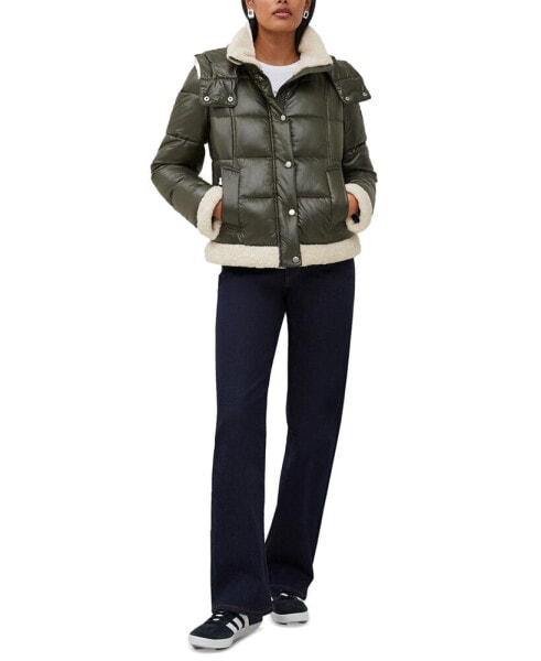 Women's Faux-Leather Sherpa-Trim Coat