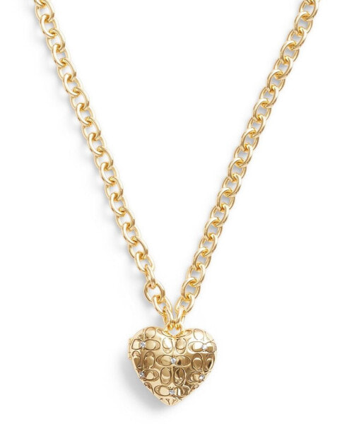 COACH faux Stone Signature Quilted Heart Locket Necklace