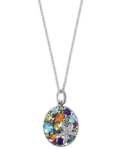 EFFY® Multi-Gemstone (3 ct. t.w.) & Diamond (1/10 ct. t.w.) Starfish Cluster 18" Pendant Necklace in Sterling Silver