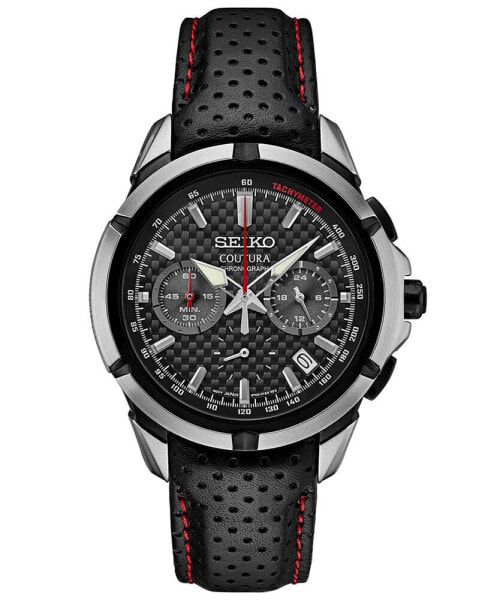 Men's Chronograph Coutura Black Perforated Leather Strap Watch 42mm