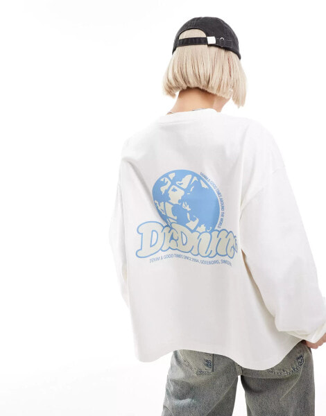 Dr Denim oversized long sleeve t-shirt with back graphic print in off white