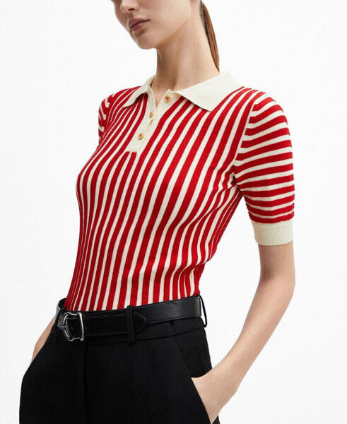 Women's Striped Polo-Neck Sweater