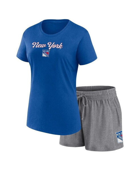 Women's Blue, Heather Gray New York Rangers Script T-shirt and Shorts Set