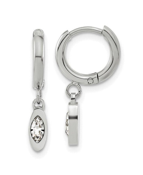 Stainless Steel Polished Crystal Dangle Hoop Earrings