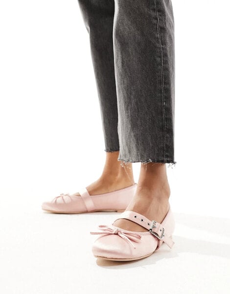 Public Desire Wide Fit Madelyn ballet flat in pink satin