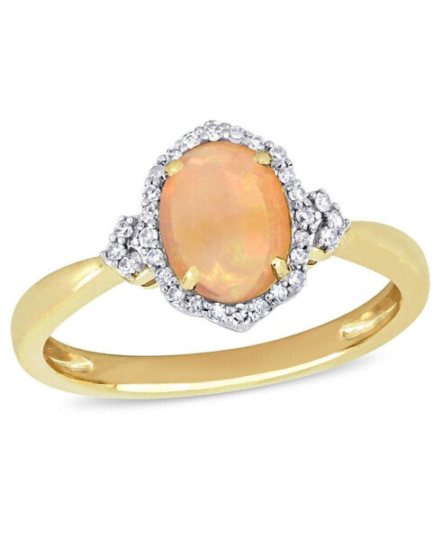 Yellow Opal (3/4 ct. t.w.) and Diamond (1/8 ct. t.w.) Halo Ring 10k Yellow Gold
