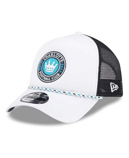 Men's White/Black Charlotte FC Court Sport Foam A-Frame 9FORTY Adjustable Trucker Hat