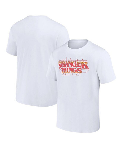 Men's and Women's White Stranger Things Fire Logo T-shirt