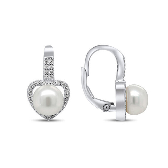 Romantic silver earrings with pearl and zircons EA95