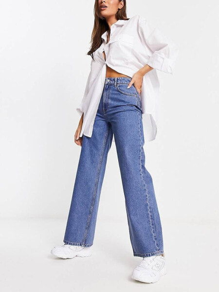 ASOS DESIGN relaxed dad jeans in mid blue