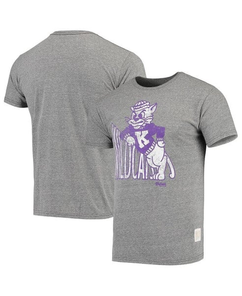 Men's Heathered Gray Kansas State Wildcats Vintage-Inspired Logo Tri-Blend T-shirt