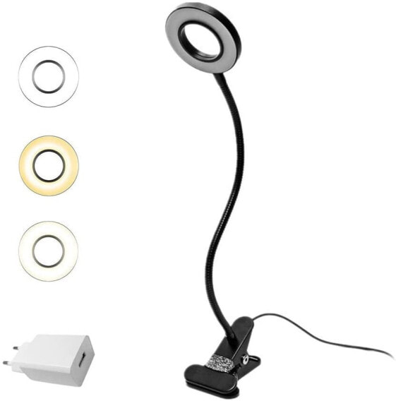 Eyocean LED Clamp Reading Lamp with Flexible Swan Neck, 3 Modes and 10 Dimming Levels, Eye Care Light for Home and Office, CE Adapter Included, 7 W [Energy Class G]
