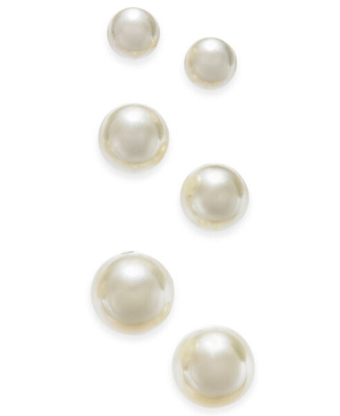 Silver-Tone 3-Pc. Set Imitation Pearl Stud Earrings, Created for Macy's