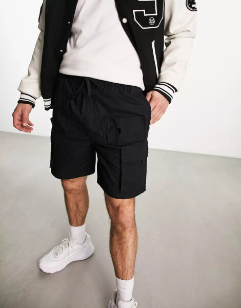 Pull&Bear utility cargo short in black