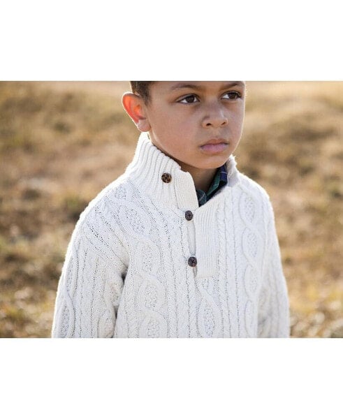 Boys Mock Neck Cable Sweater with Buttons