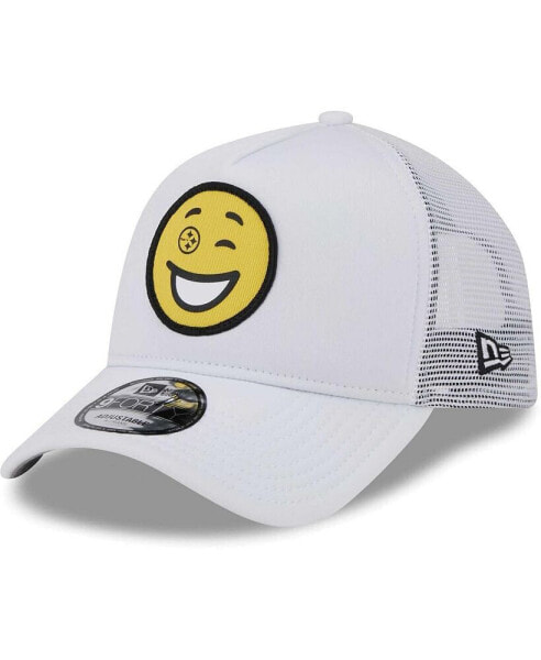 Men's White Pittsburgh Steelers Happy A-Frame Trucker 9Forty Snapback Hat